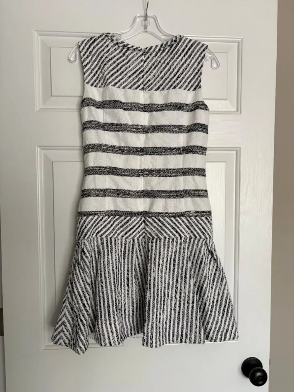 J.Crew Size 0 Black White Striped Fit & Flare Textured Dress